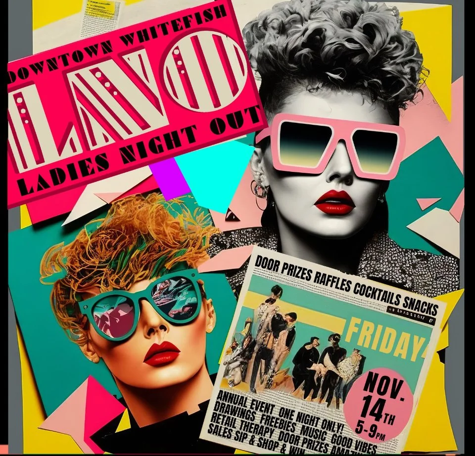 LNO poster featuring women with 80s hair and shades